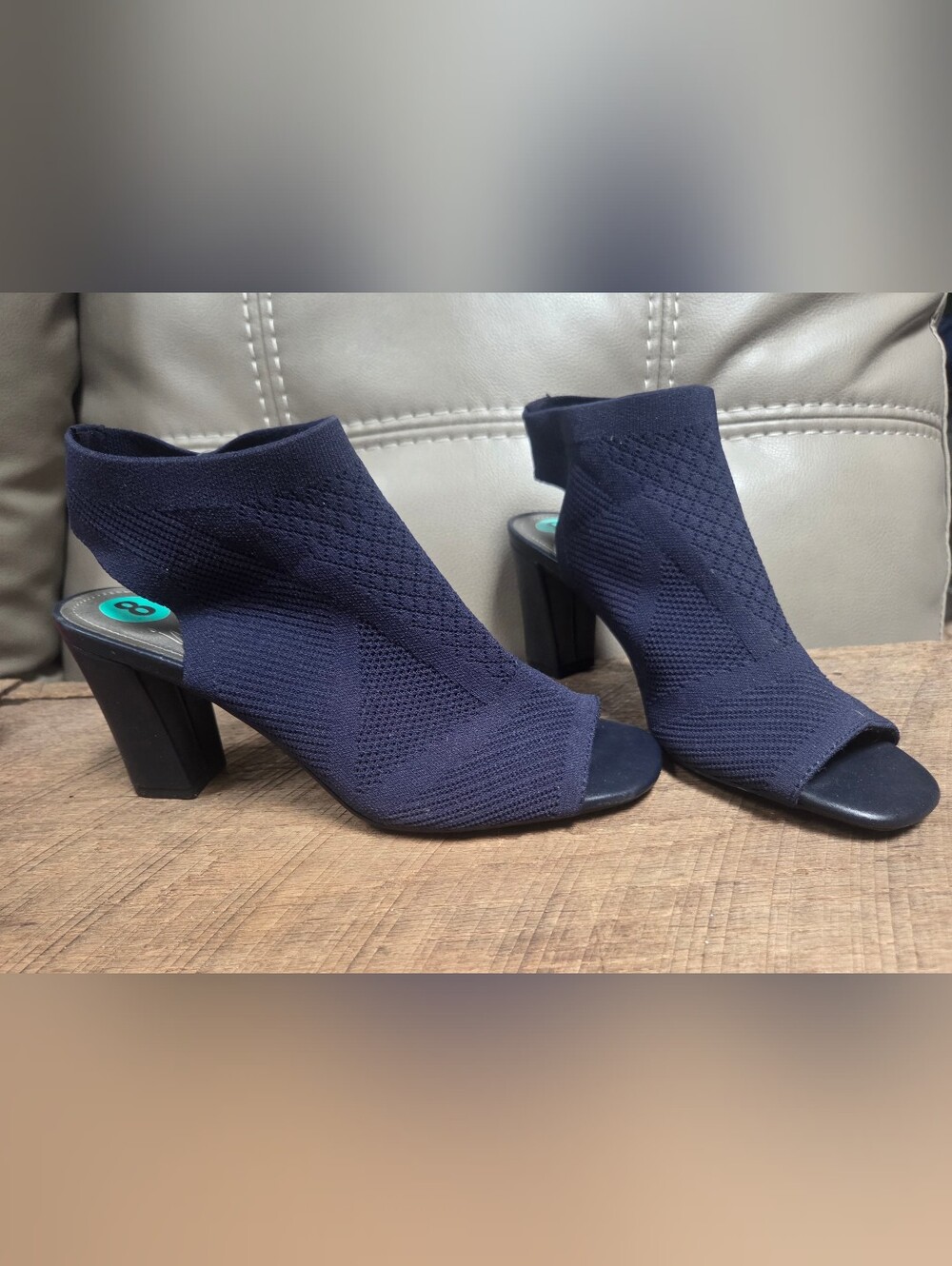 NWOB French Connection Velancy Navy Knit Block Heel Peep Toe Sandal Booties 8M